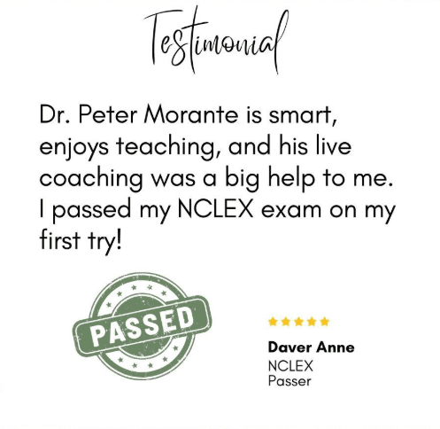 Testimonial from Daver Anne, NCLEX passer: live coaching was a big help, passed the NCLEX exam on the first try.