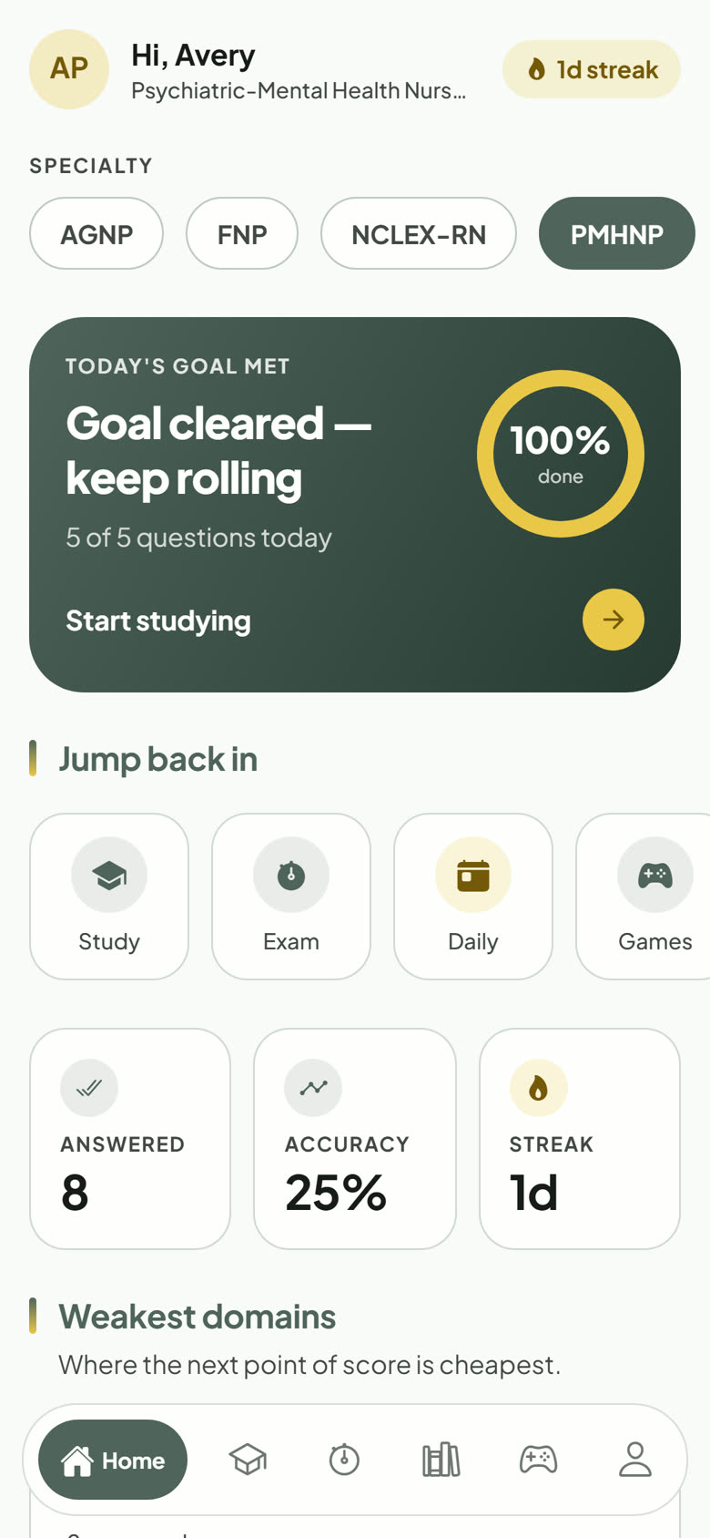 The PASSNP app Home tab on a phone