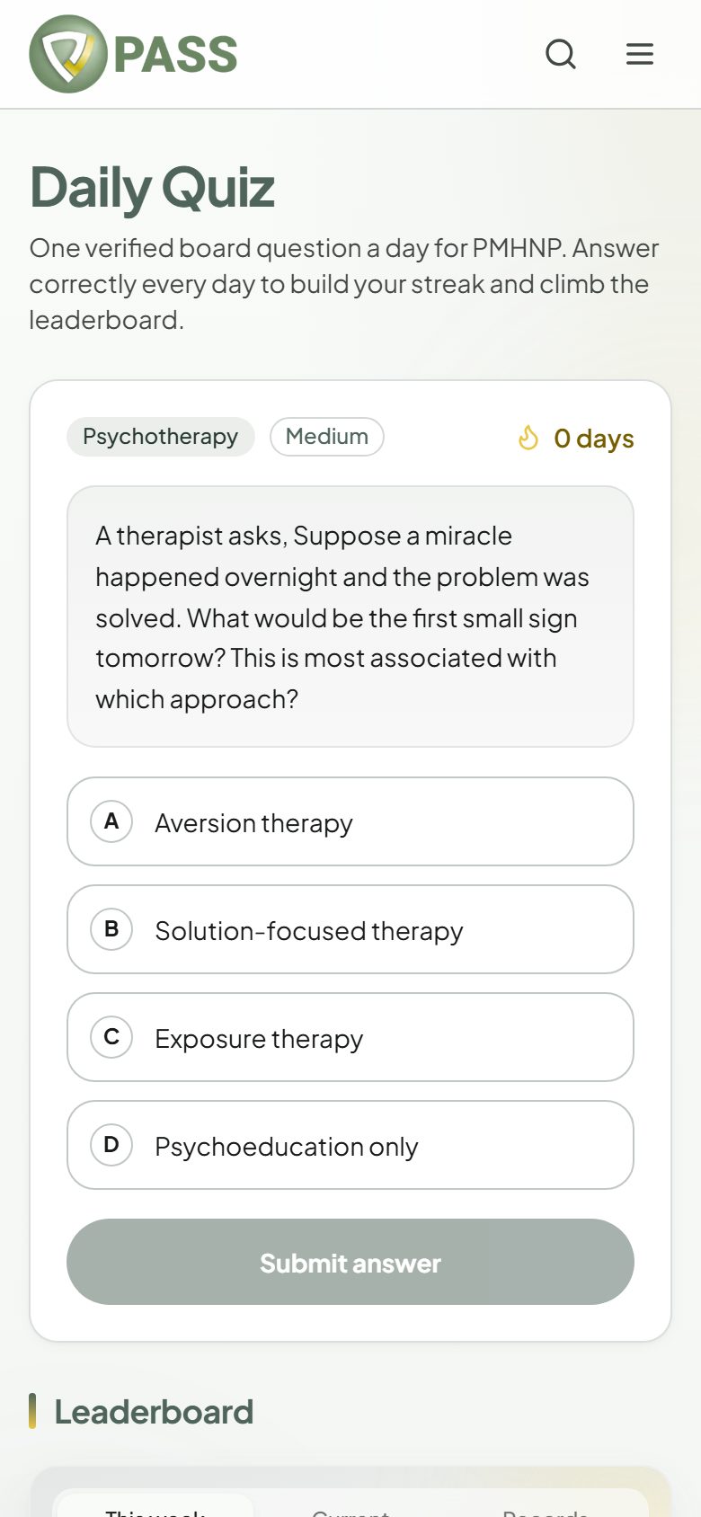 The Daily Quiz screen