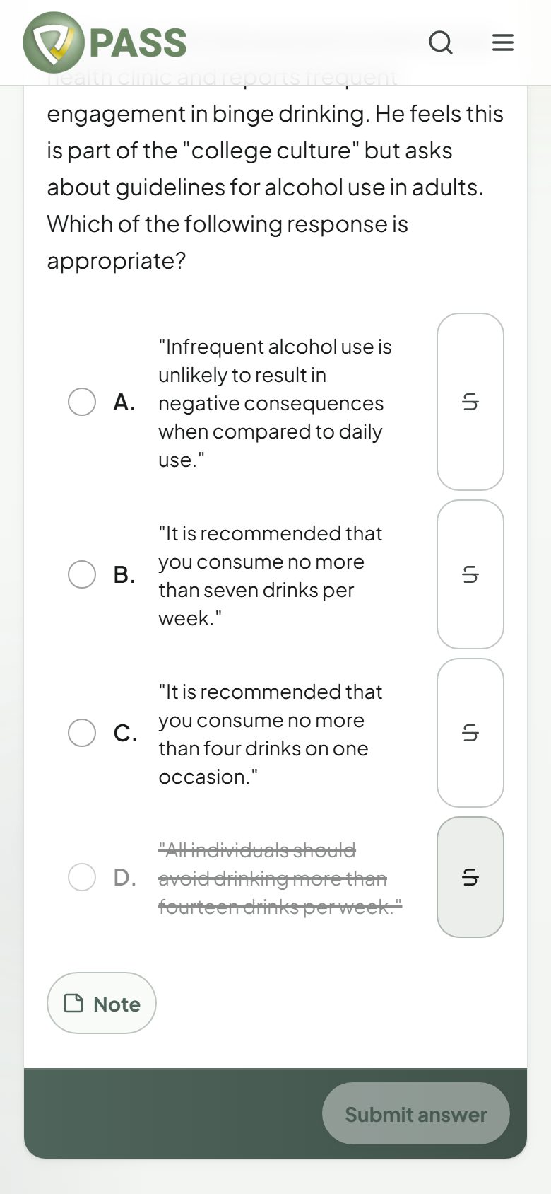 A Study Mode question with one answer choice crossed out